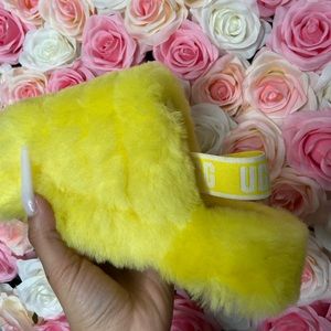 YELLOW UGG FUR SLIDES